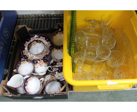 An early Royal Albert English Imari patterned part tea service including a crate containing domestic glassware various