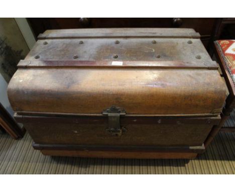 A part painted tin trunk