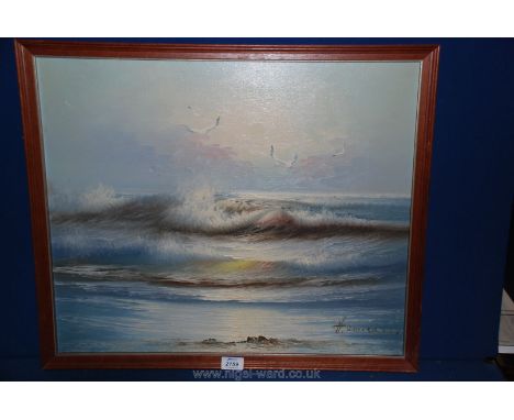 An Oil on canvas of a seascape, indistinctly signed lower right.