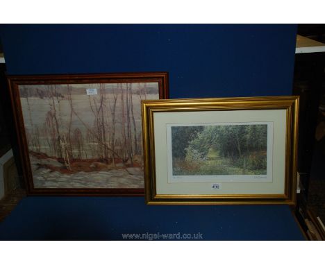 A framed and mounted Print entitled 'The Stream' and a Print of trees by A.V. Jackson.