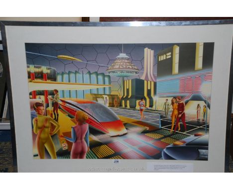 A large framed and mounted Print, unsigned. Commissioned by Jet Oil for their 1983 calendar and illustrating the scientific d