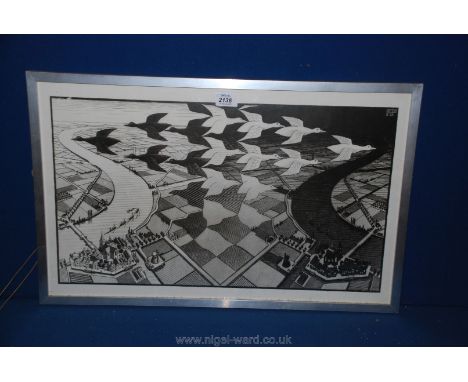 A framed Print 'Day and Night' by M.C Escher, unsigned.