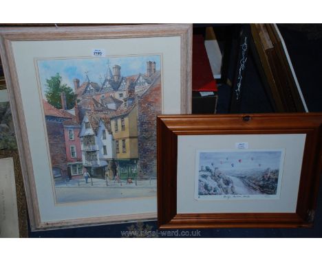 A framed and mounted Watercolour of a street scene possibly Bristol, signed lower right A.V. Pace along with a limited editio