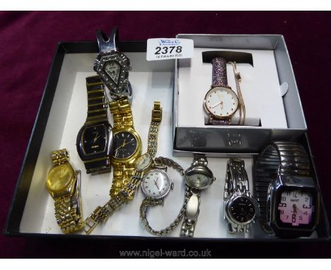 Ten ladies and gents Watches to include; Timex, Pelex 18ct gold plated, Geneva, etc.