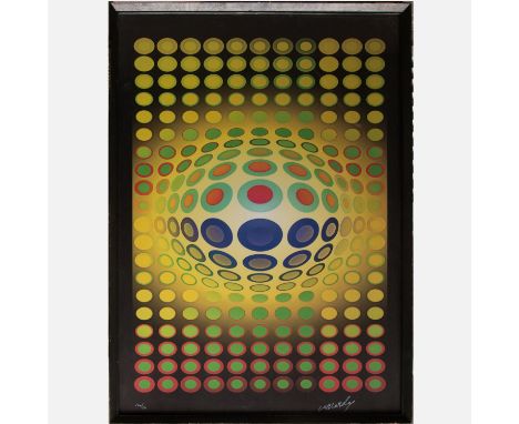 Victor Vasarely (1906-1997) - Graphic, OP art composition, lithography on paper, signed, framed under glass,  87 x 60 cm.
