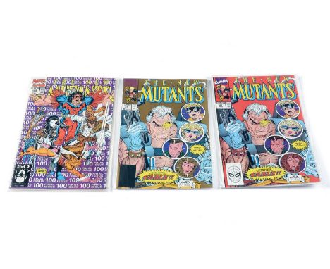 The New Mutants No. 87 (first print), No. 87 (second print) and No. 100.