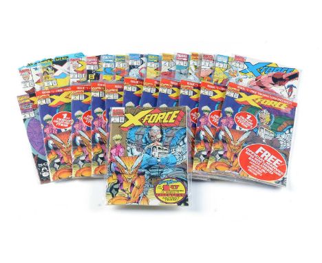 X-Force No. 1 (ten copies sealed in polybags with a selection of different trading cards); X-Force No.1 (second print) No's. 