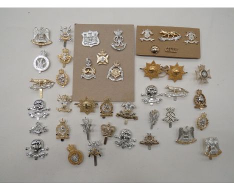 Selection of Anodised Cap Badges including QC Devonshire Territorials ... QC Hampshire & Isle of Wight ... Royal Scots Greys 