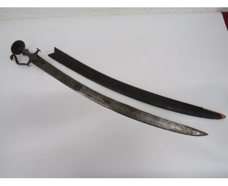 Early 19th Century Indian Tulwar 29 1/ 2 inch, single edged, slightly curved blade.  Steel grip, crossguard and curved knuckl