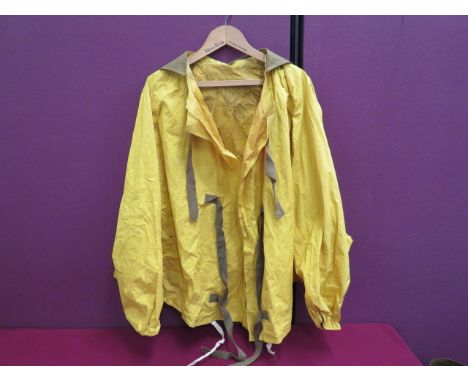 Rare RAF WW2 Dinghy Survival Waterproof Jacket bright yellow waterproof fabric jacket.  Webbing tie fastened front.  Elastica