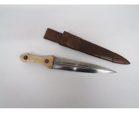 Eastern European Kindjal Dagger 7 1/2 inch double edged wide blade.  Two central fullers.  Horn and bone polished slab side g