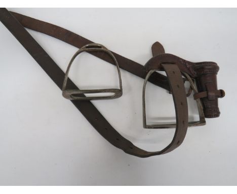 Rare WW1 Dated Cavalry Lance Bucket brown leather, conical lance bucket.  Top side fitted securing bracket.  Central securing