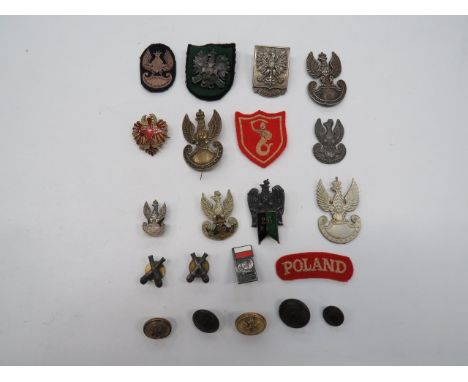 Small Selection of Polish Badges cap badges include bi-metal Navy ... Cast brass Polish Army (fittings absent) ... Cast lead 