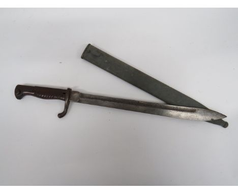 Imperial German G98 Sawback Removed Butcher Bayonet 14 1/2 inch, single edged blade widening towards the point.  Rear sawback