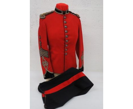 Victorian Volunteers Engineer Quartermaster Sergeant's Uniform scarlet melton cloth, single breasted tunic.  Dark blue velvet