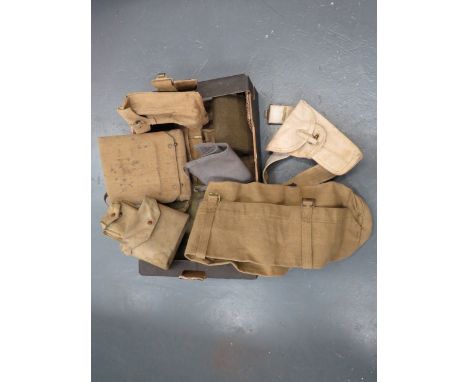 Quantity of 1937 Pattern Webbing including white Browning auto pistol holster dated 1968 ... 1939 dated 1st pattern binocular