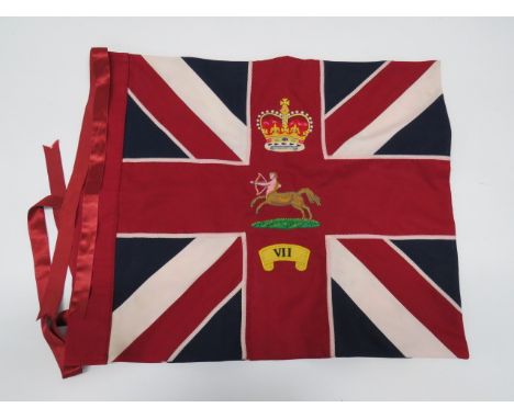 Modern Coldstream Guards Company Colour 22 1/2 inch x 18 1/2 inch cotton Union flag.  Central double sided embroidery Queens 