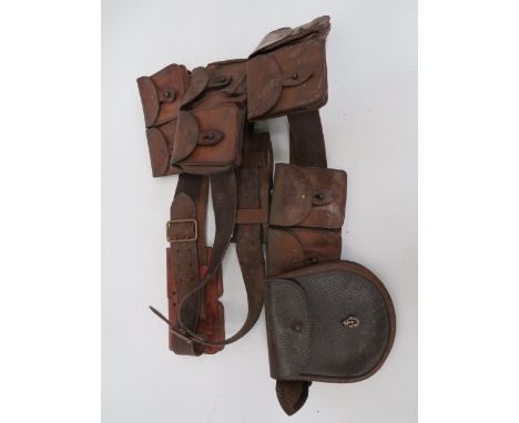Selection of Various Leather Equipment including leather undress Scottish sporran.  KC white metal thistle badge ... 3 x leat