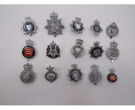 Selection of Various Police Cap Badges including QC chrome and enamel Lincolnshire Constabulary ... QC chrome and enamel Linc