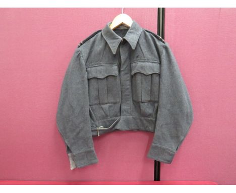 RAF 1943 Dated Suits-Aircrew Battle Dress Blouse blue grey woollen, single breasted, closed collar, short jacket.  Lower exte