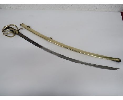 Napoleonic Period French Light Cavalry Officer's Sword 33 inch, single edged, curved blade with large fuller.  Blued and gilt