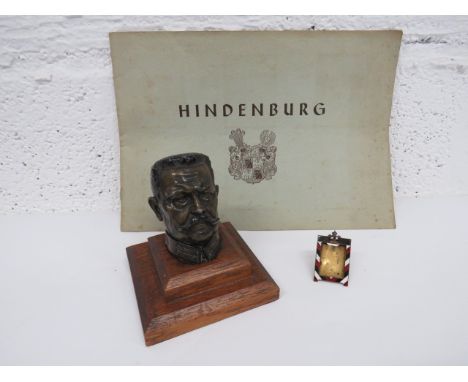 Bronzed Spelter Head of Hindenburg bronzed and blackened head of Hindenburg.  Mounted on a wooden base.  Together with a smal