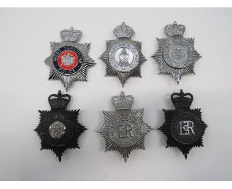 Six Various Police Helmet Plates consisting QC blackened and chrome West Riding Constabulary ... QC blackened and chrome Glou