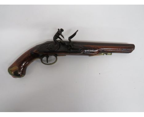 Early 19th Century British Officer's Holster Pistol by 'Thomas' 9 1/8 inch, 16 bore, smoothbore barrel.  The breech with proo