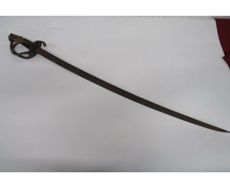 American  Civil War Confederate 1860 Pattern Cavalry Sword 36 1/2 inch, single edged, pipe back, curved blade.  Brass 1860 pa