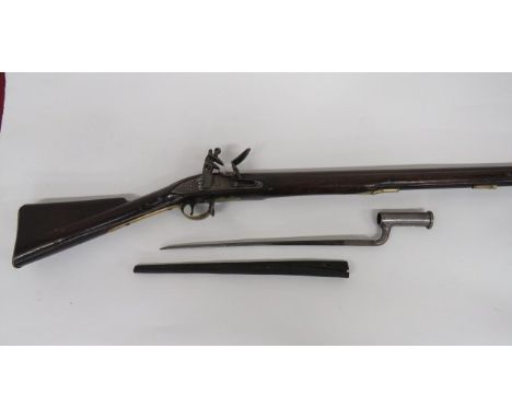 India Pattern Flintlock Brown Bess Marked 94th Reg (Connaught Rangers) .800, 39 1/2 inch smoothbore barrel. The breech with p