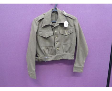 WW2 1945 Dated ATS Battle Dress Blouse fine woollen khaki, single breasted, open collar, short jacket.  Patch chest pockets w