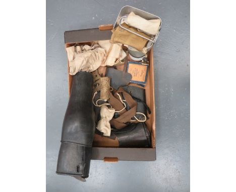 Selection of Various Military Items including pair black leather high leg gaiters ... 3 pairs of black leather short gaiters 