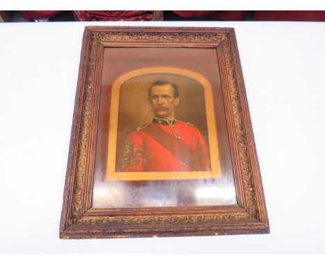 Victorian Portrait of a Scots Guards Colour Sergeant head and shoulders coloured print of a Colour Sergeant in scarlet tunic.