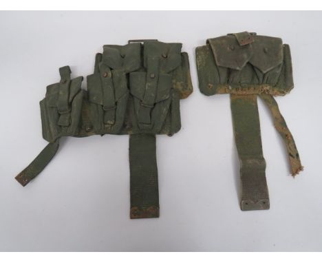 1908 Utility Pattern Left Side Ammunition Pouch pouch now converted to a right side example.  Green blancoed webbing pouches.