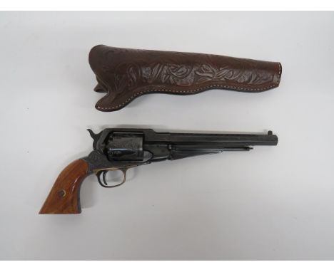 Deactivated Remington Style New Model Army Percussion Revolver .44, 8 inch, blued octagonal barrel with scroll engraving.  Th