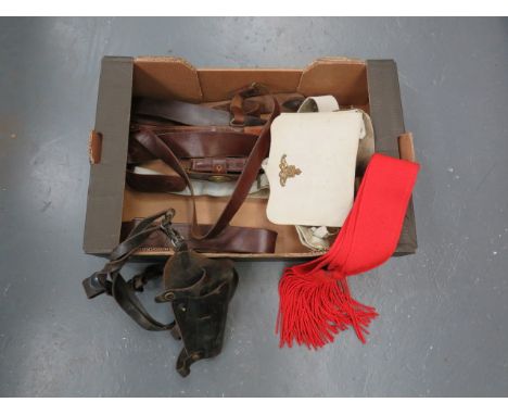 Selection of Various Military Pouches and Belts including 2 x Sam Browne belts ... Royal Artillery white buff leather Musicia