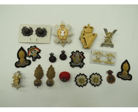 Small Selection of Officer Badges and Various Other Badges including red cord boss with silvered strung bugle ... QC silvered