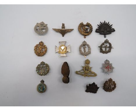 Small Selection of Various Cap Badges including KC white metal Army Air Corps ... KC white metal Parachute Reg ... KC brass R