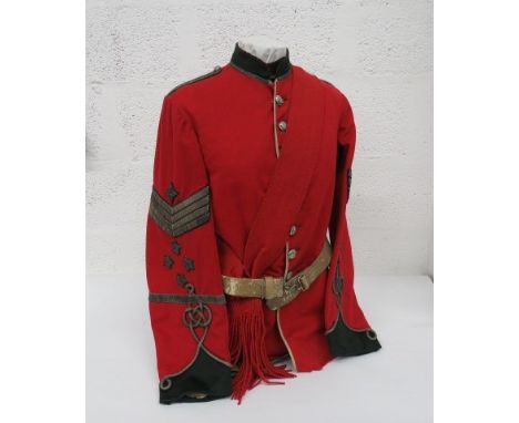 Pre 1900 Bedfordshire Rifle Attributed NCO's Dress Tunic scarlet melton, single breasted tunic.  Green high collar with silve