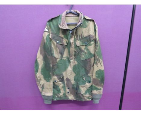 Post WW2 Airborne Forces Denison Smock green, tan and brown camouflaged smock.  Half front zip.  Patch chest and lower pocket