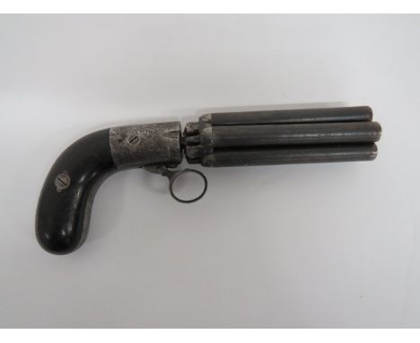 Scarce French Mariette Percussion Revolver by 'Devisme' five 4 1/4 inch, 80 bore screw off barrels  Breech with straight nipp