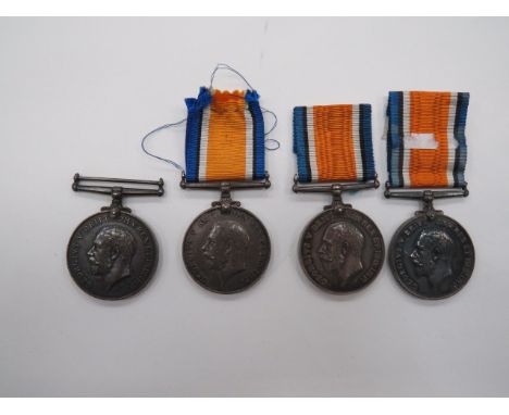 Four Various WW1 Infantry War Medals WW1 silver War medals to '400654 Pte J Phipps Manch R' ... '28650 Pte H Pelham Manch R' 