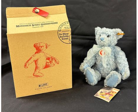 Steiff 001925 Classic Collection Fully Jointed blue Plush with original box, 10 inches tall 