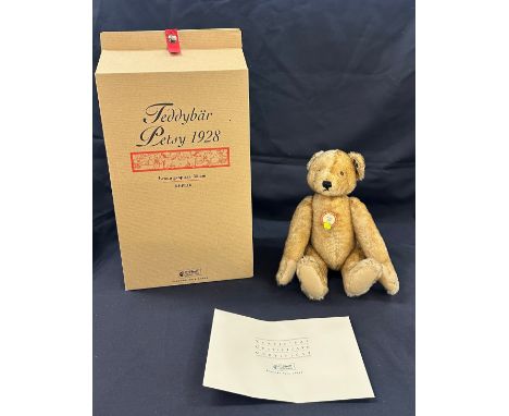 Boxed limited edition Steiff teddy bear petsy 1928 replica with coa 35cm tall 