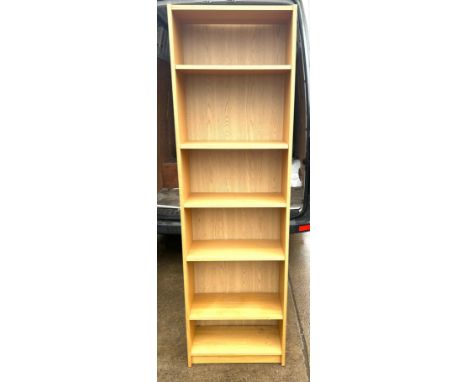 6 shelf oak. Bookcase measures approximately 80 inches tall 24 inches wide 11 inches depth 