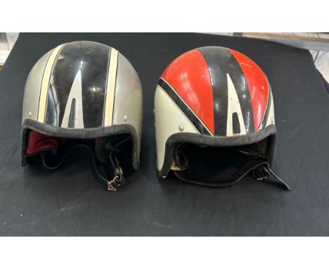 Two vintage motor cycle helmets one named Kangol 