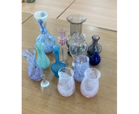 Selection of coloured glassware to include Murano styled glass piece , Caithness etc