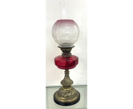 Victorian Ruby glass oil lamp 26 inches tall 