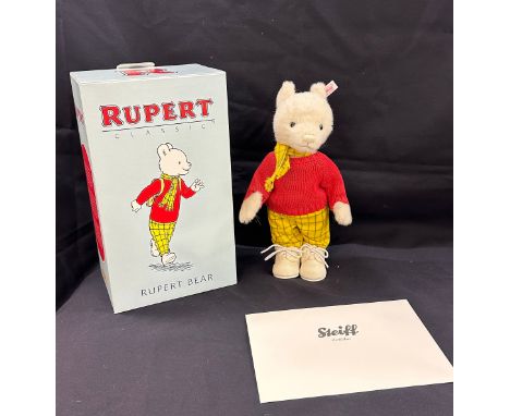 Steiff Rupert Bear Limited Edition Boxed pristine white alpaca EAN 653568, in original box with COA, height 12.5 inches 