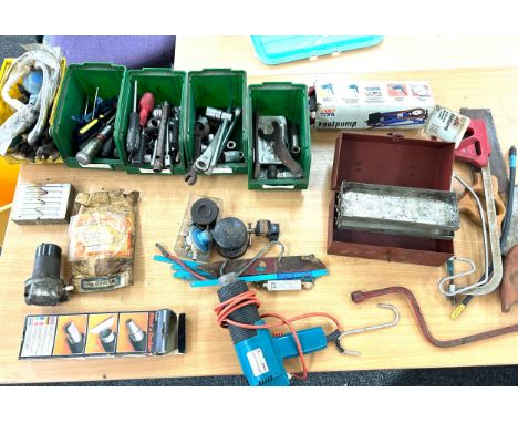 Large selection of vintage and later tools to include spanners, wrenches, hax saws etc 